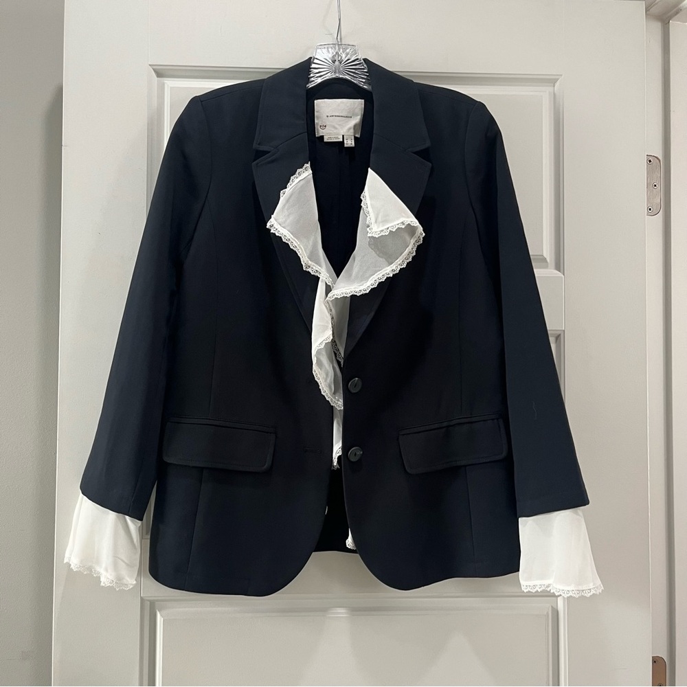Anthropologie Blazer with White Ruffle Trim